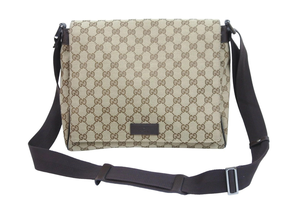 Gucci shoulder bag GG canvas leather beige brown silver accents
